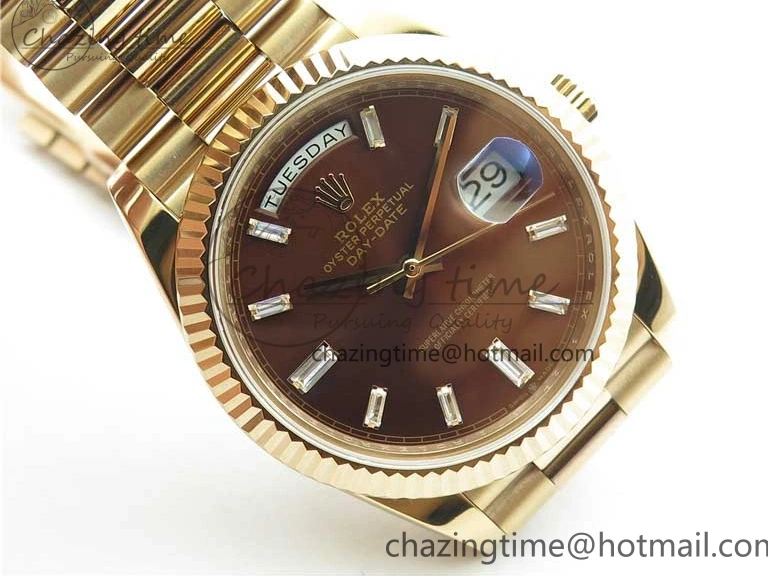 Best AAA Replica Sites Dial 40mm 904 New Version RG Bracelet Bold 228239 2825 President A Crystal Markers Day-Date on RG BP Brown Dial T 0118